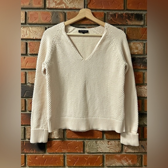 Selected Femme Cream Knitted V-Neck Cotton Sweater - Picture 2 of 4